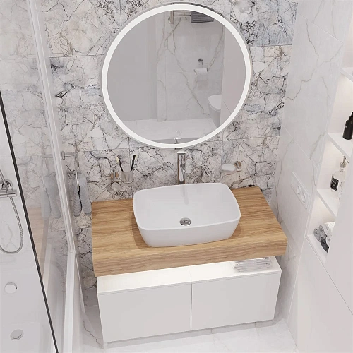 Комплект мебели STWORKI Ольборг 100 столешница дуб французский, без отверстий, 2 тумбы 50, с раковин 536107 Комплект мебели STWORKI Ольборг 100 столешница дуб французский, без отверстий, 2 тумбы 50, с раковин 536107