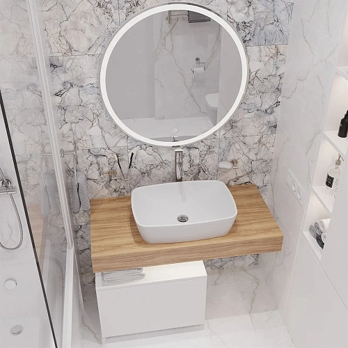 Комплект мебели STWORKI Ольборг 100 столешница дуб французский, без отверстий, с тумбой 50, с ракови 536094 Комплект мебели STWORKI Ольборг 100 столешница дуб французский, без отверстий, с тумбой 50, с ракови 536094