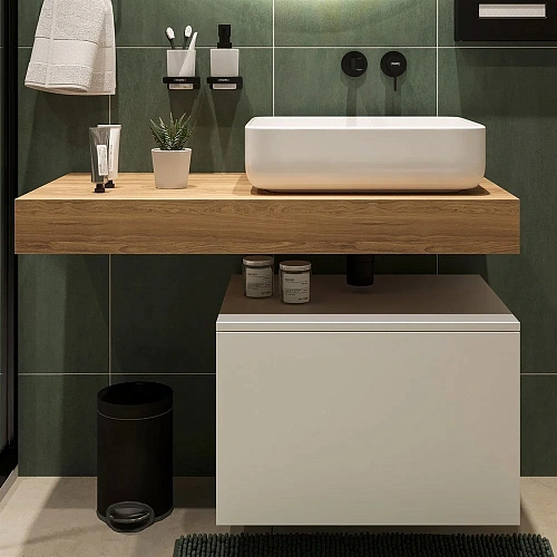 Комплект мебели STWORKI Ольборг 100 столешница дуб французский, без отверстий, с тумбой 60, с ракови 489128 Комплект мебели STWORKI Ольборг 100 столешница дуб французский, без отверстий, с тумбой 60, с ракови 489128