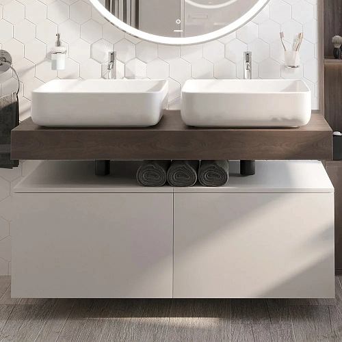 Комплект мебели STWORKI Ольборг 120 столешница дуб карпентер, без отверстий, 2 тумбы 60 + 2 раковины 489335 Комплект мебели STWORKI Ольборг 120 столешница дуб карпентер, без отверстий, 2 тумбы 60 + 2 раковины 489335