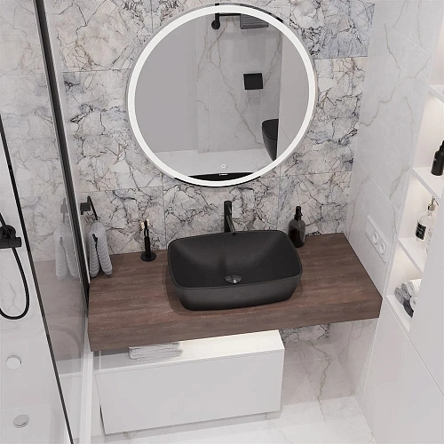 Комплект мебели STWORKI Ольборг 120 столешница дуб карпентер, без отверстий, с тумбой 80, с раковино 542637 Комплект мебели STWORKI Ольборг 120 столешница дуб карпентер, без отверстий, с тумбой 80, с раковино 542637