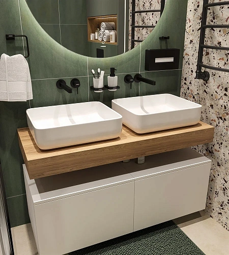 Комплект мебели STWORKI Ольборг 120 столешница дуб французский, без отверстий, 2 тумбы 60 + 2 ракови 489137 Комплект мебели STWORKI Ольборг 120 столешница дуб французский, без отверстий, 2 тумбы 60 + 2 ракови 489137