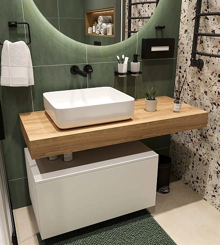 Комплект мебели STWORKI Ольборг 120 столешница дуб французский, без отверстий, с тумбой 80, с ракови 489182 Комплект мебели STWORKI Ольборг 120 столешница дуб французский, без отверстий, с тумбой 80, с ракови 489182