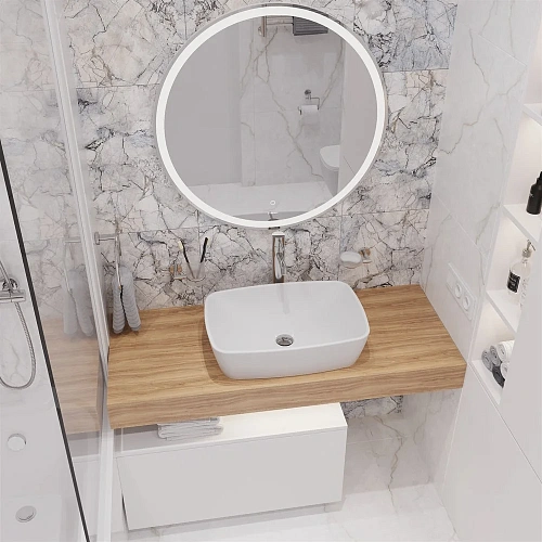 Комплект мебели STWORKI Ольборг 120 столешница дуб французский, без отверстий, с тумбой 80, с ракови 536509 Комплект мебели STWORKI Ольборг 120 столешница дуб французский, без отверстий, с тумбой 80, с ракови 536509