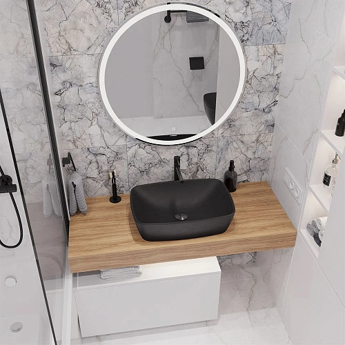 Комплект мебели STWORKI Ольборг 120 столешница дуб французский, без отверстий, с тумбой 80, с ракови 542606 Комплект мебели STWORKI Ольборг 120 столешница дуб французский, без отверстий, с тумбой 80, с ракови 542606