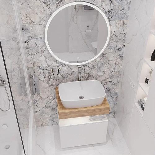 Комплект мебели STWORKI Ольборг 60 столешница дуб французский, без отверстий, с тумбой 60, с раковин 536112 Комплект мебели STWORKI Ольборг 60 столешница дуб французский, без отверстий, с тумбой 60, с раковин 536112