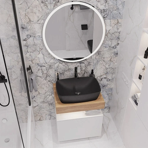 Комплект мебели STWORKI Ольборг 60 столешница дуб французский, без отверстий, с тумбой 60, с раковин 542463 Комплект мебели STWORKI Ольборг 60 столешница дуб французский, без отверстий, с тумбой 60, с раковин 542463