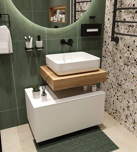 Комплект мебели STWORKI Ольборг 60 столешница дуб французский, без отверстий, с тумбой 80, с раковин 488967 Комплект мебели STWORKI Ольборг 60 столешница дуб французский, без отверстий, с тумбой 80, с раковин 488967