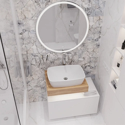 Комплект мебели STWORKI Ольборг 60 столешница дуб французский, без отверстий, с тумбой 80, с раковин 536132 Комплект мебели STWORKI Ольборг 60 столешница дуб французский, без отверстий, с тумбой 80, с раковин 536132