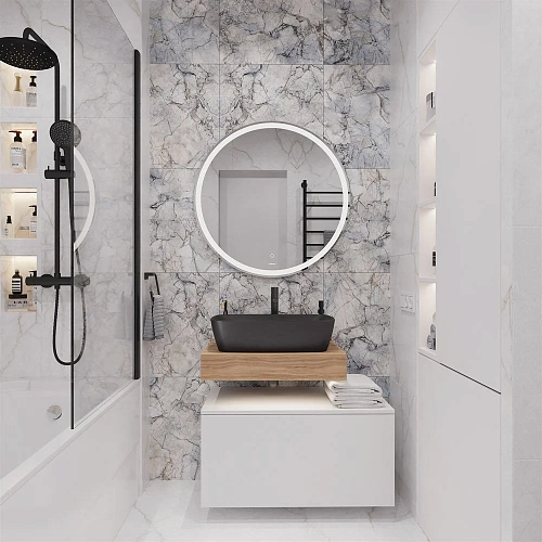 Комплект мебели STWORKI Ольборг 60 столешница дуб французский, без отверстий, с тумбой 80, с раковин 542478 Комплект мебели STWORKI Ольборг 60 столешница дуб французский, без отверстий, с тумбой 80, с раковин 542478