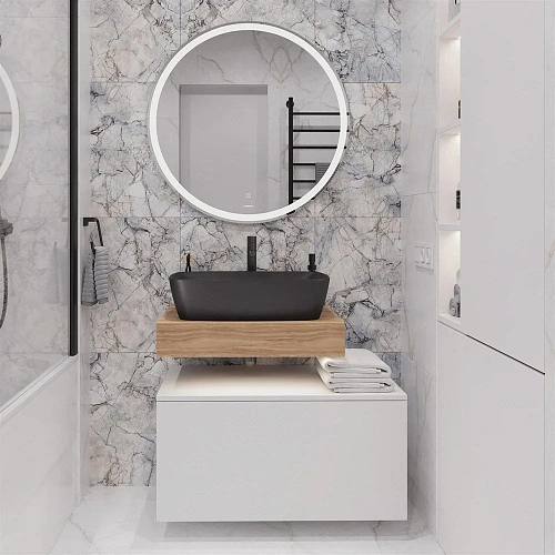 Комплект мебели STWORKI Ольборг 60 столешница дуб французский, без отверстий, с тумбой 80, с раковин 542478 Комплект мебели STWORKI Ольборг 60 столешница дуб французский, без отверстий, с тумбой 80, с раковин 542478