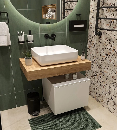 Комплект мебели STWORKI Ольборг 80 столешница дуб французский, без отверстий, с тумбой 50, с раковин 489050 Комплект мебели STWORKI Ольборг 80 столешница дуб французский, без отверстий, с тумбой 50, с раковин 489050