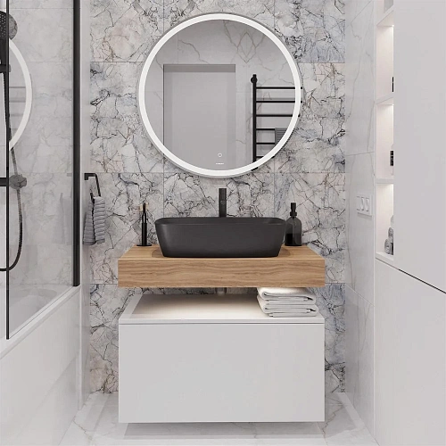 Комплект мебели STWORKI Ольборг 80 столешница дуб французский, без отверстий, с тумбой 80, с раковин 542488 Комплект мебели STWORKI Ольборг 80 столешница дуб французский, без отверстий, с тумбой 80, с раковин 542488