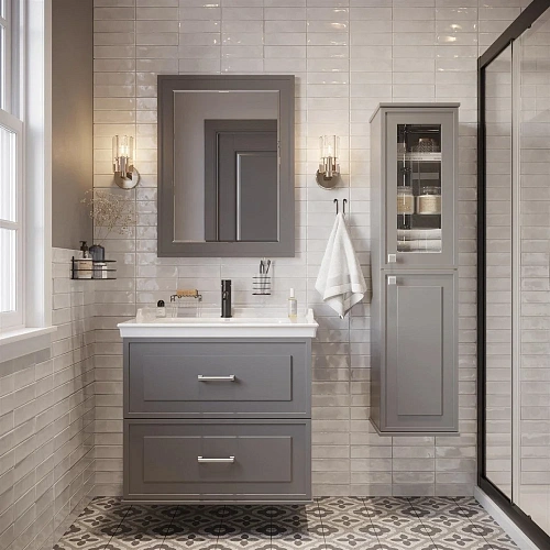 Комплект мебели STWORKI Хадстен 80 cерая, в стиле прованс, подвесная, российская (гарнитур, комплект 540921 Комплект мебели STWORKI Хадстен 80 cерая, в стиле прованс, подвесная, российская (гарнитур, комплект 540921