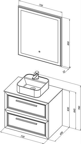 Комплект мебели STWORKI Эстерсунд 75 белая матовая, простоун беж 460003 Комплект мебели STWORKI Эстерсунд 75 белая матовая, простоун беж 460003