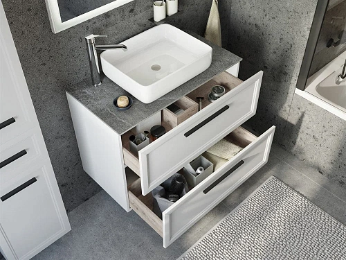 Комплект мебели STWORKI Эстерсунд 90 белая матовая, роверелла с отверстием под смеситель в столешниц 460338 Комплект мебели STWORKI Эстерсунд 90 белая матовая, роверелла с отверстием под смеситель в столешниц 460338