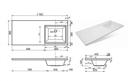 Комплект мебели Эстет Dallas Luxe 110 R напольный 3 ящика белый ФР-00002019/ФР-00001954 Комплект мебели Эстет Dallas Luxe 110 R напольный 3 ящика белый ФР-00002019/ФР-00001954