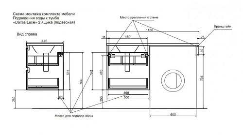 Комплект мебели Эстет Dallas Luxe 115 R подвесной 2 ящика белый ФР-00002297/ФР-00001954 Комплект мебели Эстет Dallas Luxe 115 R подвесной 2 ящика белый ФР-00002297/ФР-00001954
