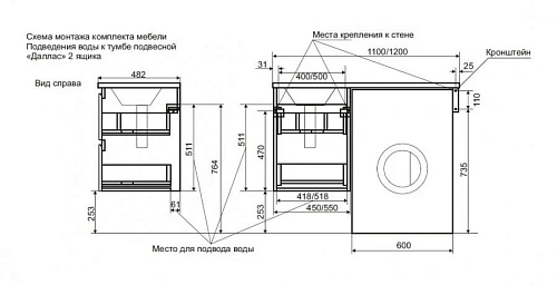Комплект мебели Эстет Dallas Luxe 120 L подвесной 2 ящика белый ФР-00001928/ФР-00001953 Комплект мебели Эстет Dallas Luxe 120 L подвесной 2 ящика белый ФР-00001928/ФР-00001953