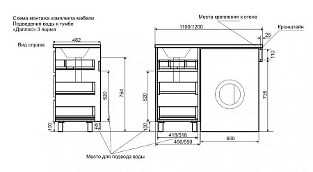 Комплект мебели Эстет Dallas Luxe 120 R напольный 3 ящика белый ФР-00001923/ФР-00001953 Комплект мебели Эстет Dallas Luxe 120 R напольный 3 ящика белый ФР-00001923/ФР-00001953