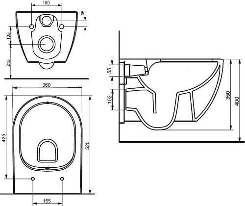 Комплект Унитаз подвесной Seramiksan Hill A031161H безободковый, с микролифтом + Система инсталляции 562805 Комплект Унитаз подвесной Seramiksan Hill A031161H безободковый, с микролифтом + Система инсталляции 562805