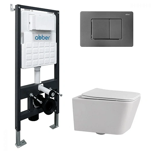 Комплект унитаза ABBER Rechteck AC1201 белый с инсталляцией AC0105 и кнопкой AC0120NG никель AC1201-AC0105-AC0120NG Комплект унитаза ABBER Rechteck AC1201 белый с инсталляцией AC0105 и кнопкой AC0120NG никель AC1201-AC0105-AC0120NG
