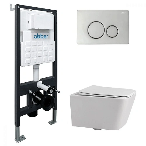 Комплект унитаза ABBER Rechteck AC1201 белый с инсталляцией AC0105 и кнопкой AC0121 хром AC1201-AC0105-AC0121 Комплект унитаза ABBER Rechteck AC1201 белый с инсталляцией AC0105 и кнопкой AC0121 хром AC1201-AC0105-AC0121