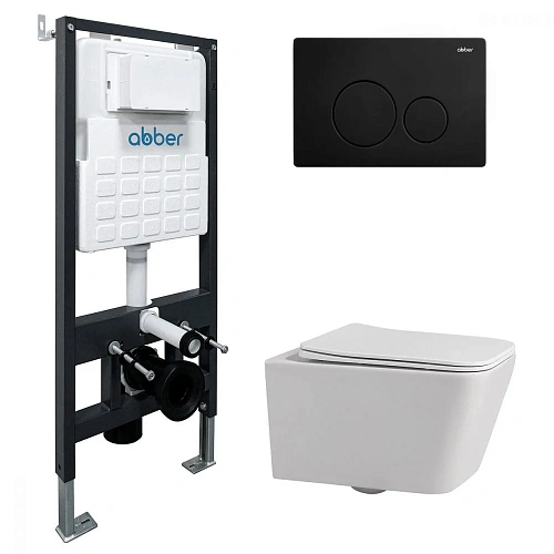 Комплект унитаза ABBER Rechteck AC1201 белый с инсталляцией AC0105 и кнопкой AC0121MB черный матовый AC1201-AC0105-AC0121MB Комплект унитаза ABBER Rechteck AC1201 белый с инсталляцией AC0105 и кнопкой AC0121MB черный матовый AC1201-AC0105-AC0121MB
