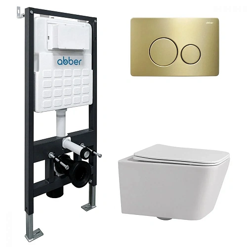 Комплект унитаза ABBER Rechteck AC1201 белый с инсталляцией AC0105 и кнопкой AC0121MMG золото матовое AC1201-AC0105-AC0121MMG Комплект унитаза ABBER Rechteck AC1201 белый с инсталляцией AC0105 и кнопкой AC0121MMG золото матовое AC1201-AC0105-AC0121MMG