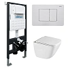 Комплект унитаза ABBER Rechteck AC1220TC белый, с закрытым дном с инсталляцией AC0105 и кнопкой AC0120MW белая матовая