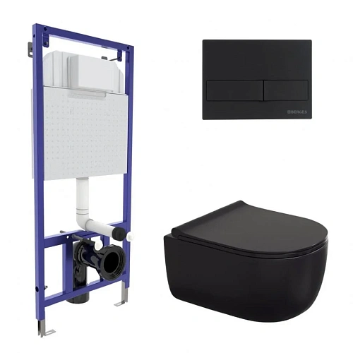 Комплект унитаза BERGES EGO Black Rimless с инсталляцией NOVUM, кнопка L5, сидение Toma Black Slim S 045215 Комплект унитаза BERGES EGO Black Rimless с инсталляцией NOVUM, кнопка L5, сидение Toma Black Slim S 045215