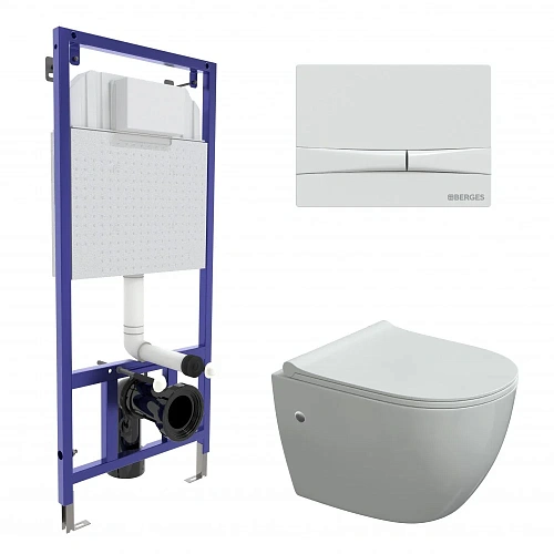 Комплект унитаза BERGES OKUS с инсталляцией NOVUM525, кнопкой F1 белой, сиденье дюропласт Toma Slim 43282 Комплект унитаза BERGES OKUS с инсталляцией NOVUM525, кнопкой F1 белой, сиденье дюропласт Toma Slim 43282