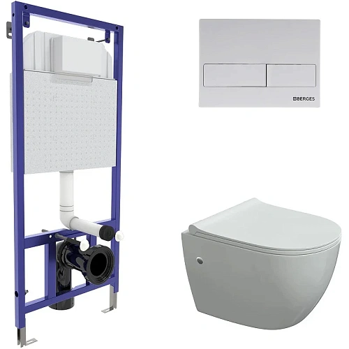 Комплект унитаза BERGES OKUS с инсталляцией NOVUM525, кнопкой L4 Soft Touch белой, сиденье дюропласт 043277 Комплект унитаза BERGES OKUS с инсталляцией NOVUM525, кнопкой L4 Soft Touch белой, сиденье дюропласт 043277