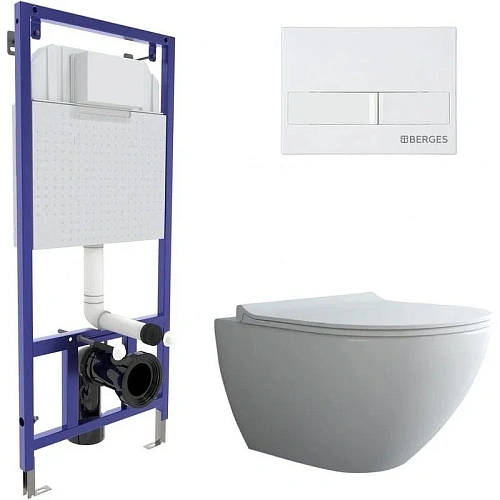 Комплект унитаза BERGES PUMA XL Rimless с инсталляцией NOVUM, кнопка L1, сидение Toma Slim SO 043265 Комплект унитаза BERGES PUMA XL Rimless с инсталляцией NOVUM, кнопка L1, сидение Toma Slim SO 043265