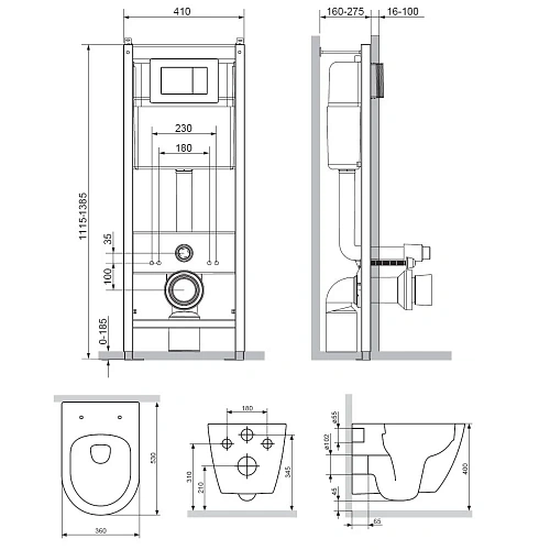 Комплект унитаза Damixa Apollo DX22.IS10151.1700 с инсталляцией, сиденьем микролифт и клавишей смыва Комплект унитаза Damixa Apollo DX22.IS10151.1700 с инсталляцией, сиденьем микролифт и клавишей смыва
