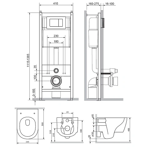 Комплект унитаза Damixa Jupiter DX77.IS10101.1700 с инсталляцией, сиденьем микролифт и белой клавише Комплект унитаза Damixa Jupiter DX77.IS10101.1700 с инсталляцией, сиденьем микролифт и белой клавише