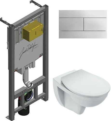Комплект унитаза Jacob Delafon Patio E21740RU-00 безободковый с инсталляцией и кнопкой смыва Комплект унитаза Jacob Delafon Patio E21740RU-00 безободковый с инсталляцией и кнопкой смыва