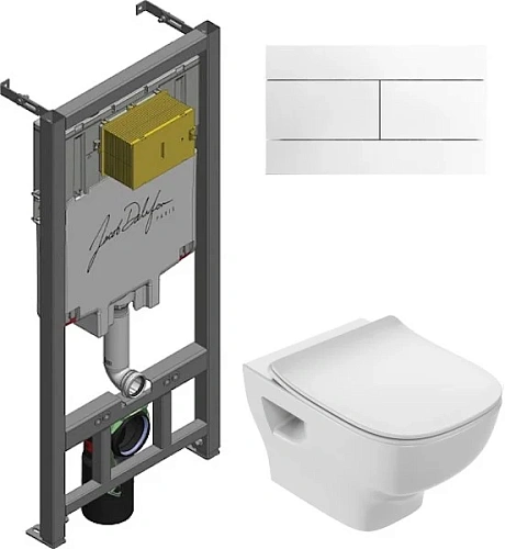 Комплект унитаза Jacob Delafon Struktura E21747RU-00 безободковый с инсталляцией и кнопкой смыва Комплект унитаза Jacob Delafon Struktura E21747RU-00 безободковый с инсталляцией и кнопкой смыва