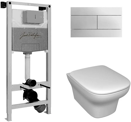 Комплект унитаза Jacob Delafon Vox E21744RU-00 безободковый с инсталляцией и кнопкой смыва Комплект унитаза Jacob Delafon Vox E21744RU-00 безободковый с инсталляцией и кнопкой смыва