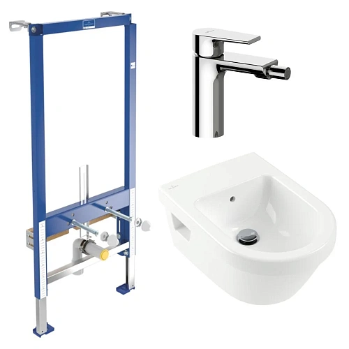 Комплект: Биде подвесное Villeroy & Boch Architectura 2006GR с инсталляцией и смесителем для биде Комплект: Биде подвесное Villeroy & Boch Architectura 2006GR с инсталляцией и смесителем для биде