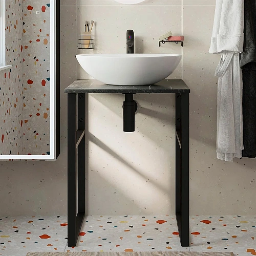 Консоль с раковиной DIWO Элиста 60 чёрный мрамор, Moduo 55 Leaf 554814 Консоль с раковиной DIWO Элиста 60 чёрный мрамор, Moduo 55 Leaf 554814