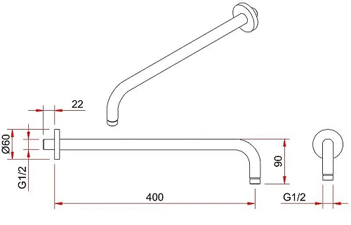 Кронштейн верхнего душа VENTAS R настенный, 40 см, хром 074009 Кронштейн верхнего душа VENTAS R настенный, 40 см, хром 074009