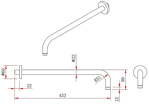 Кронштейн верхнего душа VENTAS R настенный, 40 см, хром 074009 Кронштейн верхнего душа VENTAS R настенный, 40 см, хром 074009