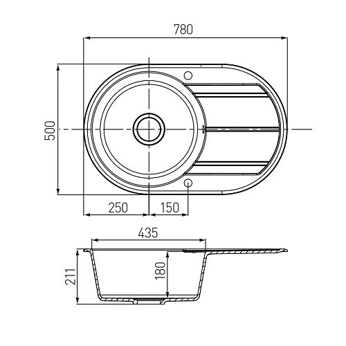 Кухонная мойка Aquaton Амира 1A712932AI260 из литого мрамора, круглая, с крылом латте Кухонная мойка Aquaton Амира 1A712932AI260 из литого мрамора, круглая, с крылом латте