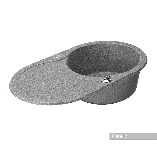 Кухонная мойка Aquaton Паола 1A714032PA230 из литого мрамора, круглая, с крылом серая Кухонная мойка Aquaton Паола 1A714032PA230 из литого мрамора, круглая, с крылом серая