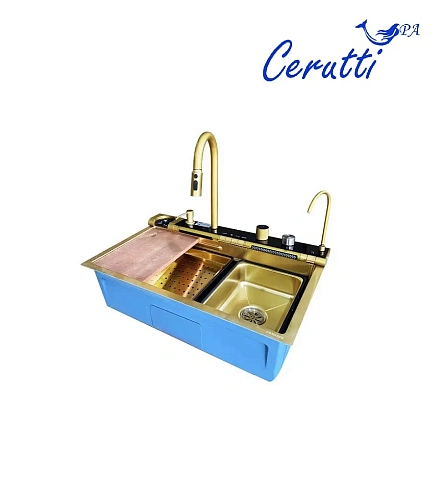 Кухонная мойка Ceruttispa GLORIA Pro CT11109 nano gold золото из нержавеющей стали 750х460х230 Кухонная мойка Ceruttispa GLORIA Pro CT11109 nano gold золото из нержавеющей стали 750х460х230