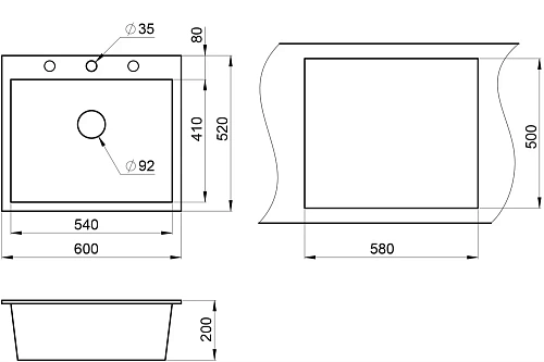 Кухонная мойка Granula 6001, ПЕСОК, кварц 600х520 Кухонная мойка Granula 6001, ПЕСОК, кварц 600х520