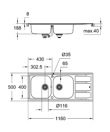 Кухонная мойка Grohe K400 из нержавеющей стали с корзинчатым вентилем, 31587SD0, левая/правая Кухонная мойка Grohe K400 из нержавеющей стали с корзинчатым вентилем, 31587SD0, левая/правая