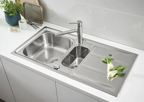 Кухонная мойка Grohe K400+ из нержавеющей стали с корзинчатым вентилем, 31569SD0, левая/правая Кухонная мойка Grohe K400+ из нержавеющей стали с корзинчатым вентилем, 31569SD0, левая/правая