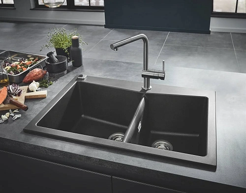 Кухонная мойка GROHE K700 с 2 чашами, 838 x 559 мм, серый гранит (31657AT0) Кухонная мойка GROHE K700 с 2 чашами, 838 x 559 мм, серый гранит (31657AT0)